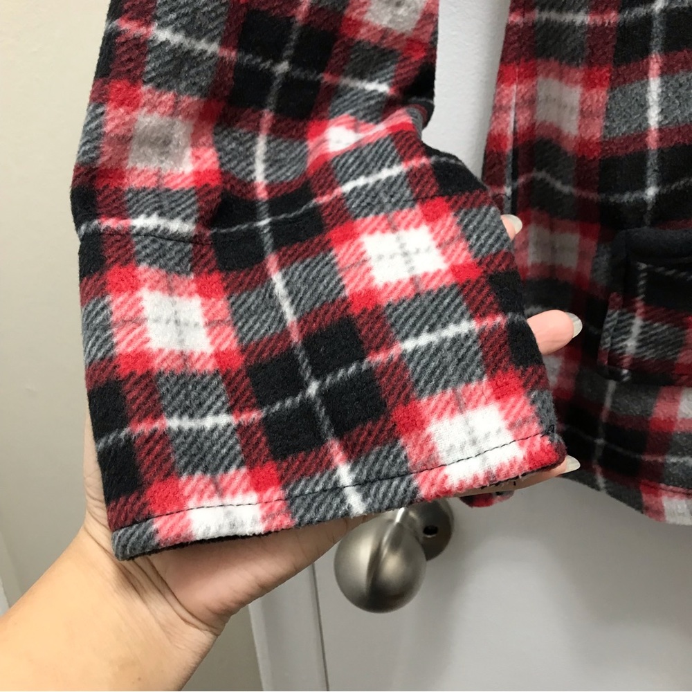OSCAR DE LA RENTA loungewear top fleece plaid red black gray size Medium - Picture 5 of 10